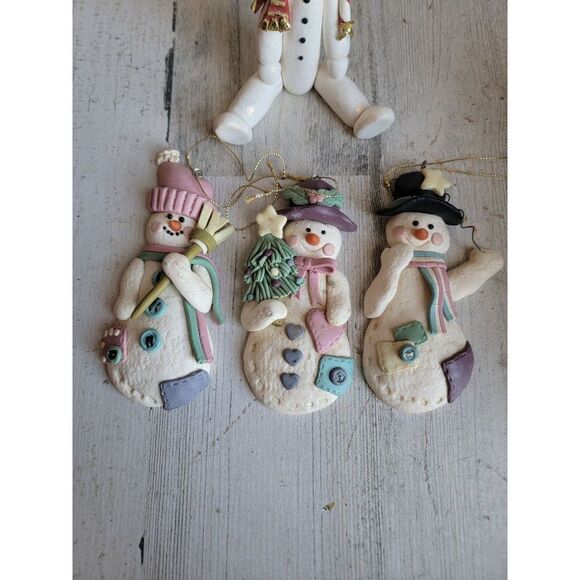 Clay sitting snowman variety ornament set tree broom Xmas - Picture 2 of 9